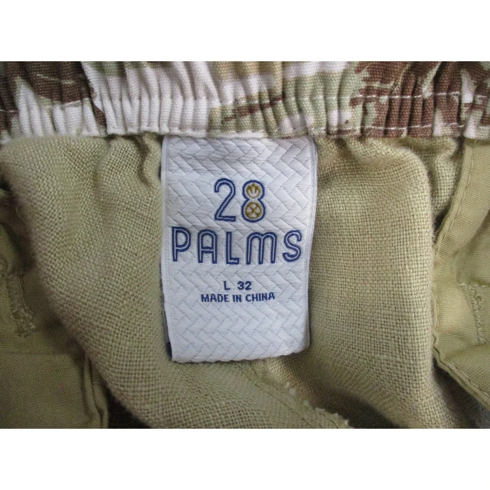 Mens Khaki Tan Linen Blend Elastic Waist Drawstring Straight Leg Pants L
